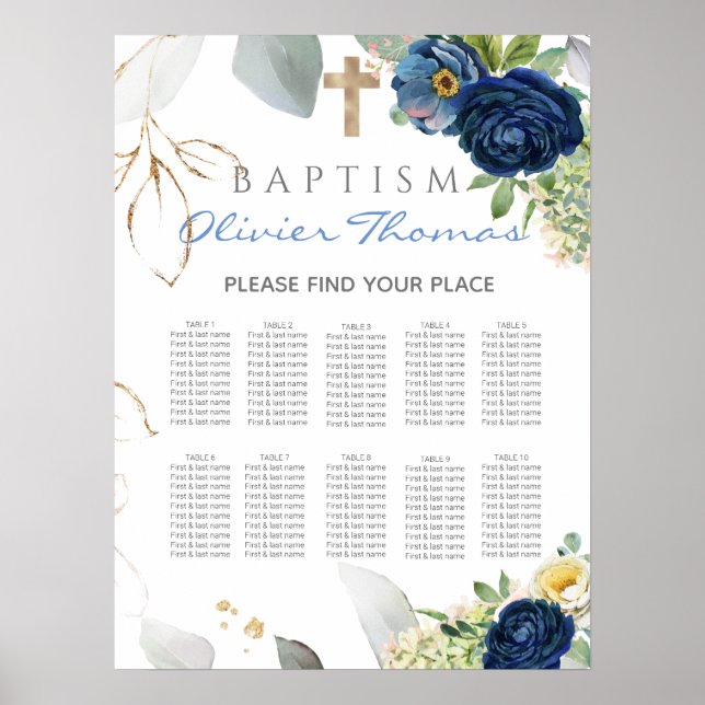Blue Rose Boy Baptisc Seating Chart Poster (Vorne)
