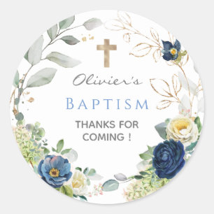 Blue Rose Boy Baptism Fvor Tags Runder Aufkleber