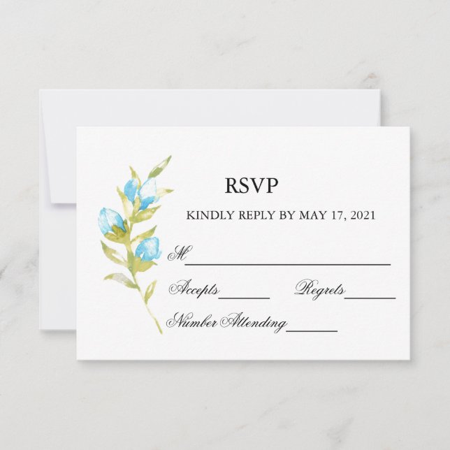 Blue Rose Buds Wedding RSVP Card Karte (Vorderseite)