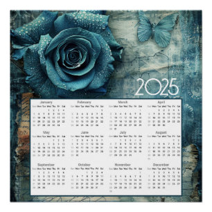 "Blue Rose Calendar 2025 Poster