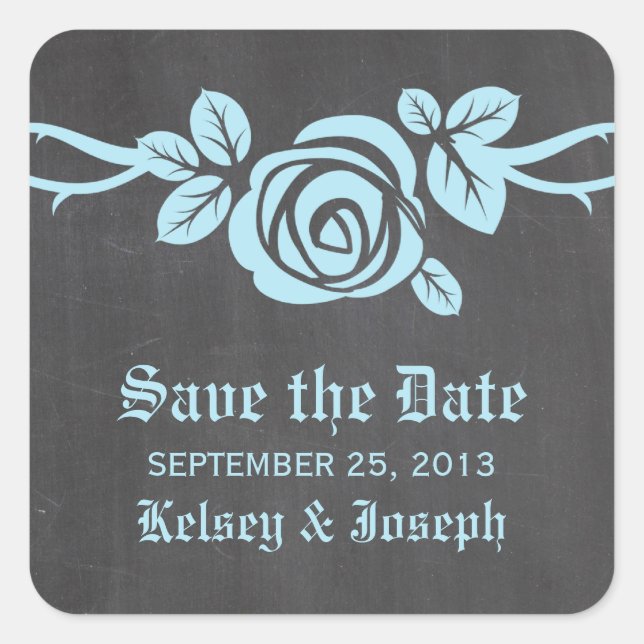 Blue Rose Chalkboard Save the Date Stickers (Vorderseite)