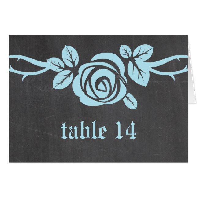 Blue Rose Chalkboard Tischnummer Card (Vorderseite (Horizontal))