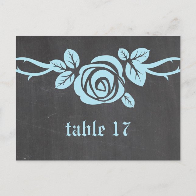 Blue Rose Chalkboard Tischnummer Postkarte (Vorderseite)