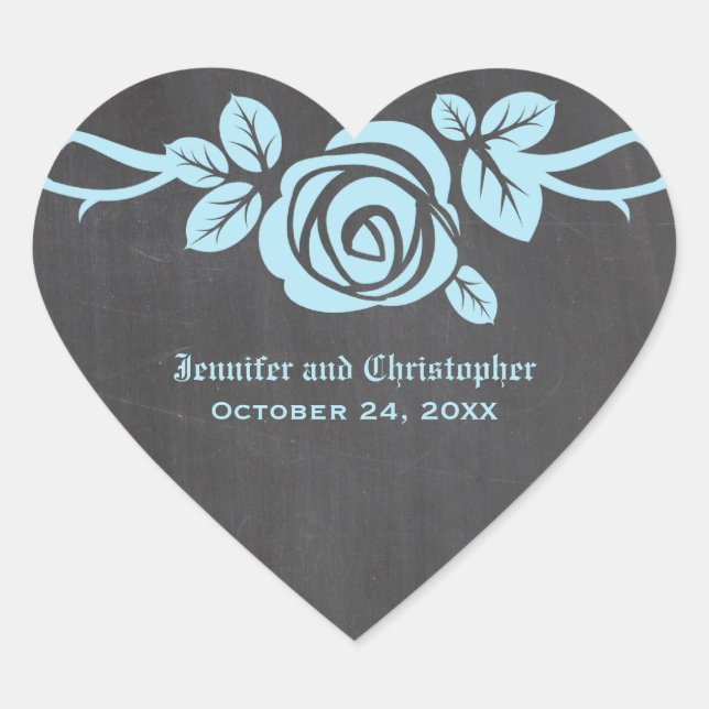 Blue Rose Chalkboard Wedding Stickers (Vorderseite)