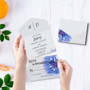 Blue Rose Chic floral All in One Wedite Einladung