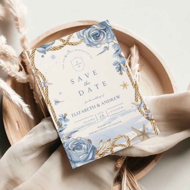 Blue Rose Coastal Rope Wedding Save The Date (Von Creator hochgeladen)