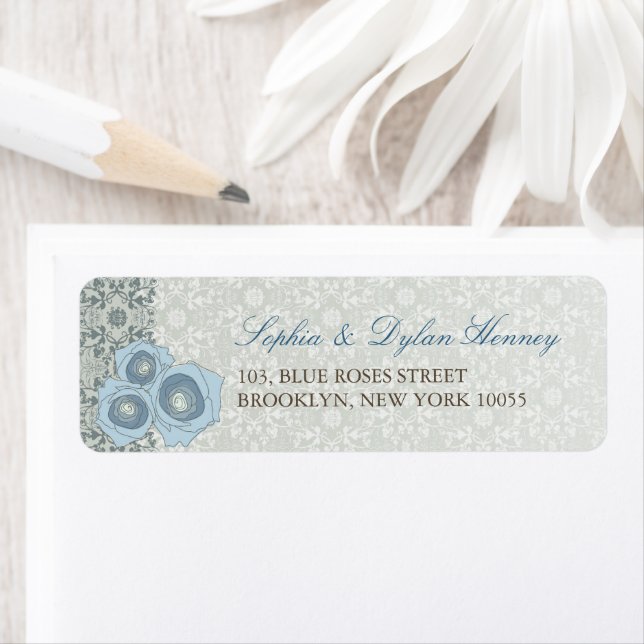 Blue Rose Damask Lace Elegant Hochzeitadresse (Insitu)