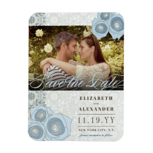 Blue Rose Damask Lace Foto Speichern das Datumsfen Magnet