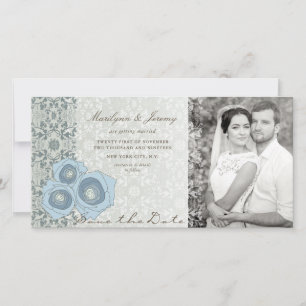 Blue Rose Damask Spitzen Elegantes schicke Hochzei Save The Date