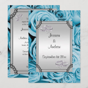 Blue Rose & Diamond Wedding Rings Einladung
