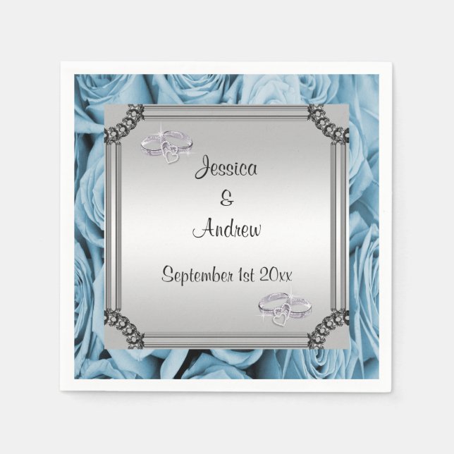 Blue Rose & Diamond Wedding Rings Serviette (Vorderseite)