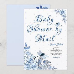 Blue Rose Dragonfly Boy Baby Dusche Einladung