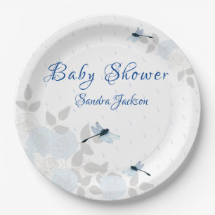 Blue Rose Dragonfly Boy Baby Dusche Pappteller
