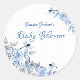 Blue Rose Dragonfly Boy Baby Dusche Runder Aufkleber