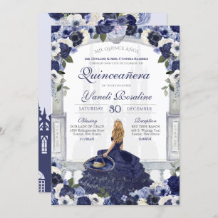 Blue Rose Elegante Charro Princess Quinceanera Einladung