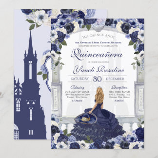 Blue Rose Elegante Charro Princess Quinceanera Einladung