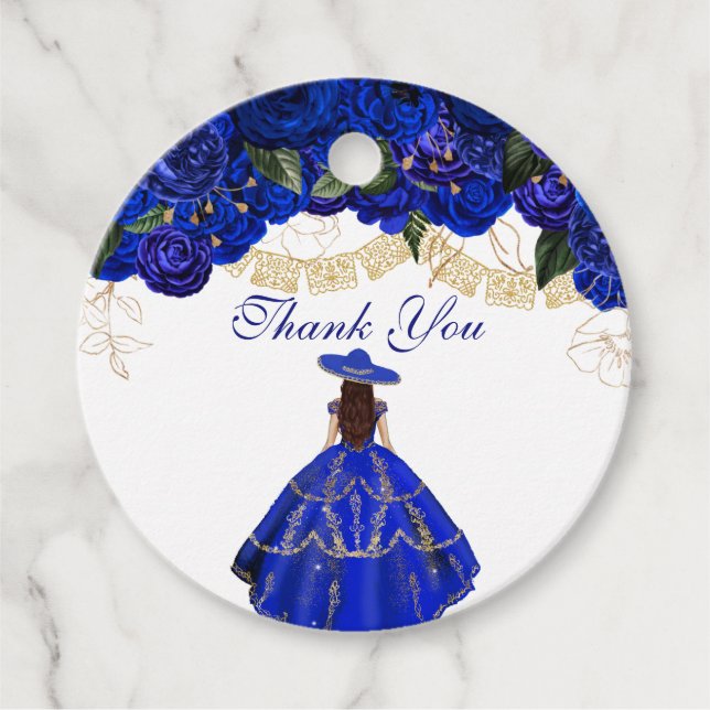 Blue Rose Elegante Floral Charro Quinceanera Gefal Geschenkanhänger (Vorderseite)