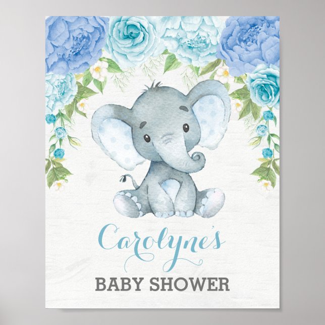 Blue Rose Elephant Boy Baby Dusche Willkommen Poster (Vorne)