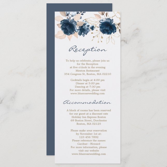 Blue Rose Empfang, Hochzeitshotel Einladung (Vorne/Hinten)