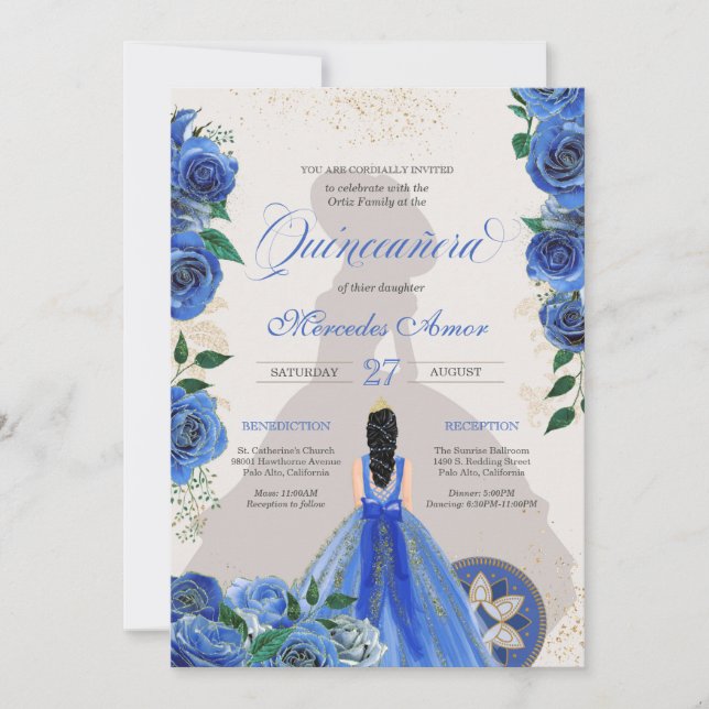 Blue Rose Extravagant Quinceanera Western Charro G Einladung (Vorderseite)