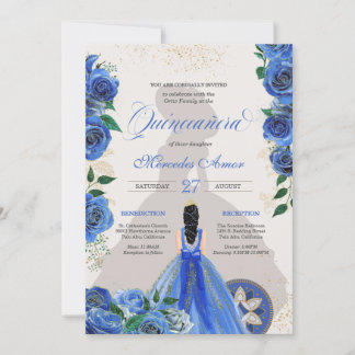 Blue Rose Extravagant Quinceanera Western Charro G Einladung