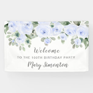 Blue Rose Floral 100 Geburtstagsparty Willkommen Banner