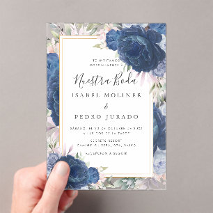 Blue Rose Floral Nuestra Boda Spanish Wedding Acryleinladungen