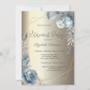 Blue Rose Frame Champagne Gold Einladung
