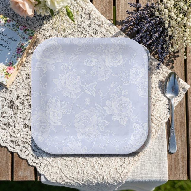 Blue Rose Garden Party Pappteller (Blue Rose Garden Party Paper Plates)