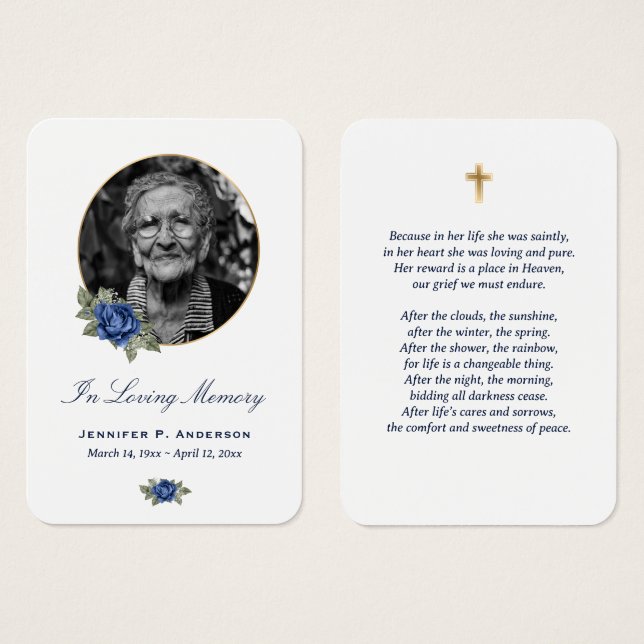 Blue Rose Gold Floral Memories Cards (Vorne & Hinten)