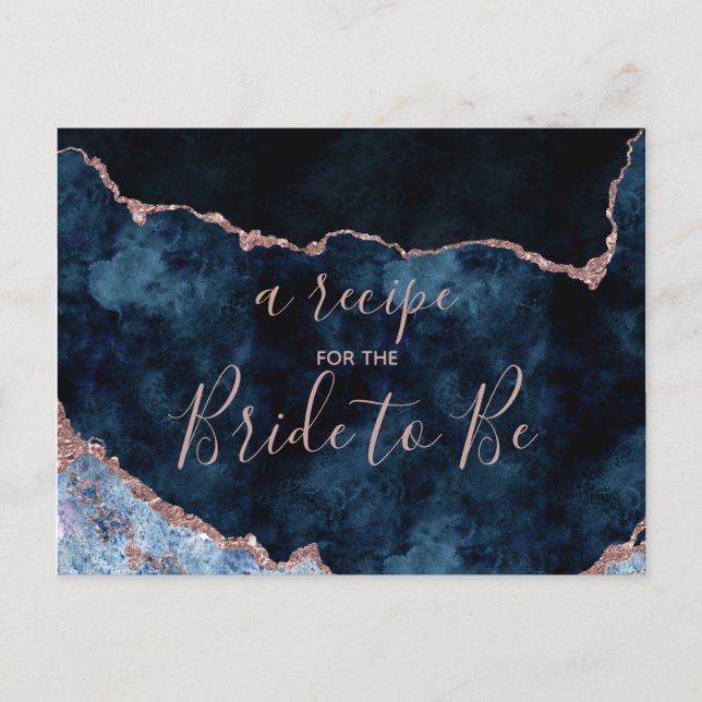 Blue Rose Gold Foil Brautparty Rezept Card Postkarte (Vorderseite)