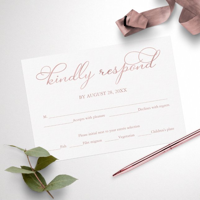 Blue Rose Gold Foil Script Wedding RSVP Card Karte (Von Creator hochgeladen)