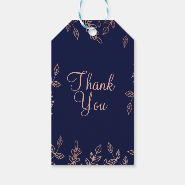 Blue & Rose Gold Glam Botanische Hochzeit Geschenkanhänger (Vorderseite)