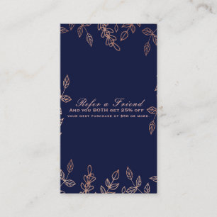 Blue & Rose Gold Glam Botanischer Garten Empfehlungskarte