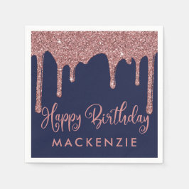 Blue Rose Gold Glitzer Tropfen Geburtstag Serviette