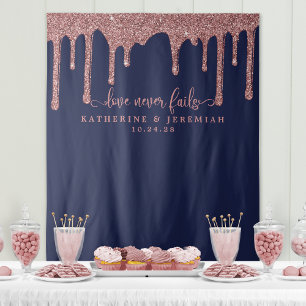 Blue Rose Gold Glitzer Tropfen Hochzeitsvorhang Wandteppich