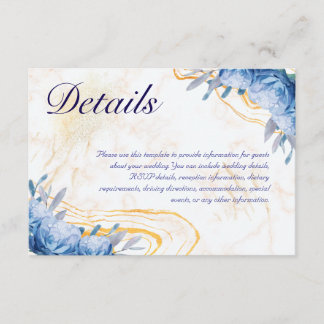 Blue Rose Gold Marble Wedding Card Begleitkarte