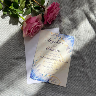 Blue Rose Gold Marble Wedding Einladung