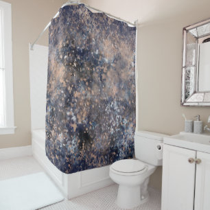 Blue & Rose Gold Paint Spritzer Abstrakter Glamour Duschvorhang