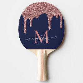 Blue Rose Gold Sparkle Glitzer Tropfen Monogram Tischtennis Schläger