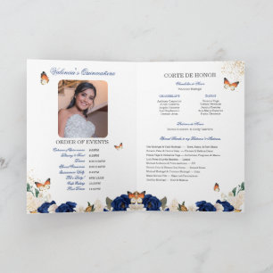 Blue Rose Gold Tiara Butterfly Quinceanera Programm