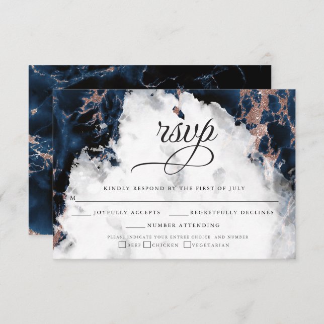 Blue Rose Gold Watercolor Geode UAWG2 Card RSVP Karte (Vorne/Hinten)