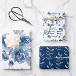 Blue Rose Herzlichen Glückwunsch Packpapier Blätte Geschenkpapier Set