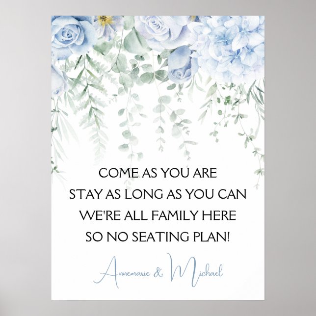 Blue Rose Hydrangeas No Seating Plan Hochzeit Poster (Vorne)