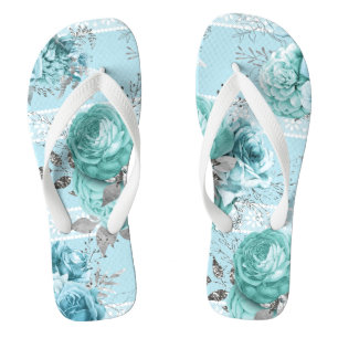 Blue Rose Lace Flip Flops