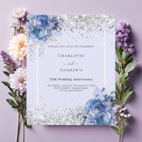 Blue Rose lavender silber 25. Hochzeit Einladung