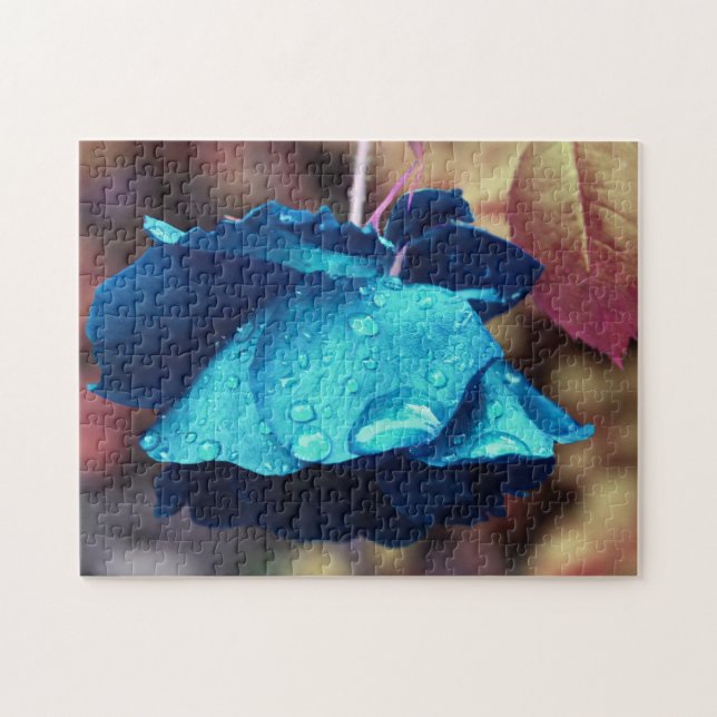 Blue Rose Lingering Raindrops Blume Abstrakt Puzzle (Horizontal)