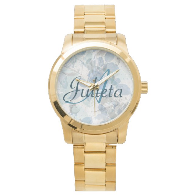 Blue Rose Luxus Monogram Armbanduhr (Vorderseite)