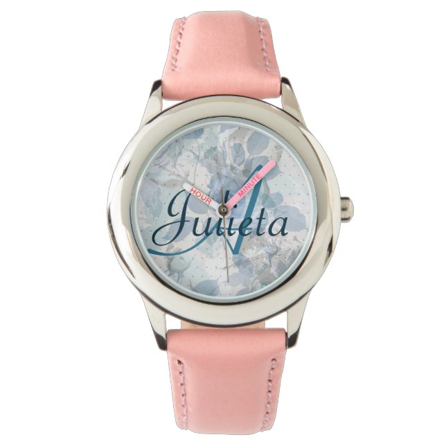 Blue Rose Luxus Monogram Armbanduhr (Vorderseite)