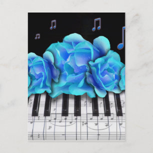 Blue Rose Piano Tastatur und Musiknote Postkarte